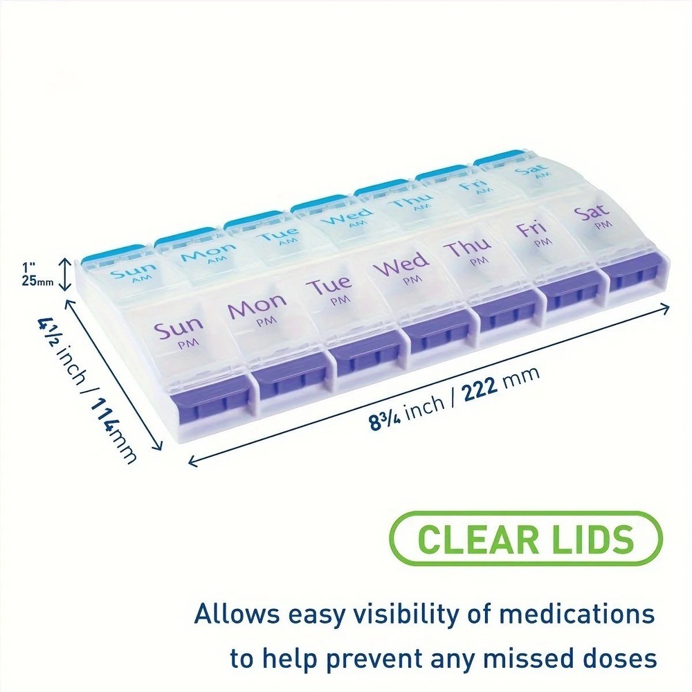 Arthritis Friendly Weekly 7-Day AM/PM Push Button Pill Organizer Planner