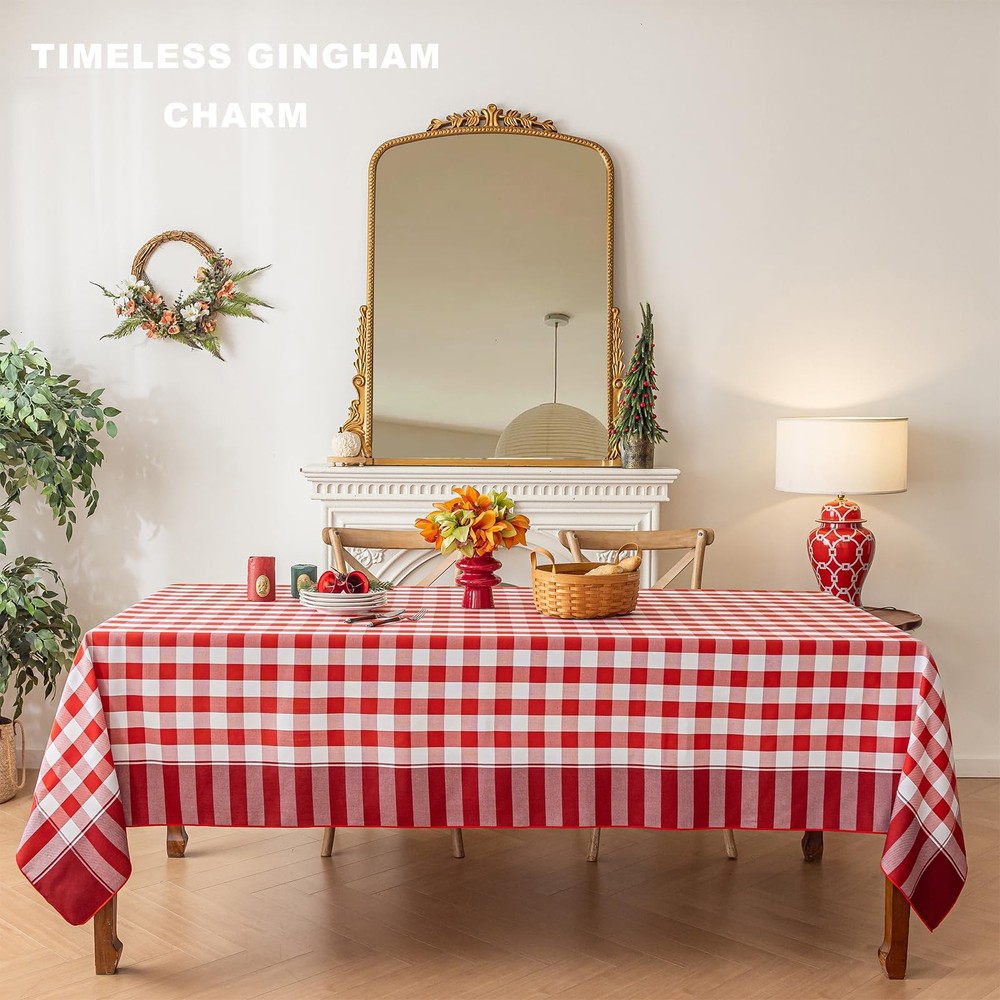 Midsummer Breeze Checkered Tablecloth-Country Gingham Table Cloth-Rustic Farmhou