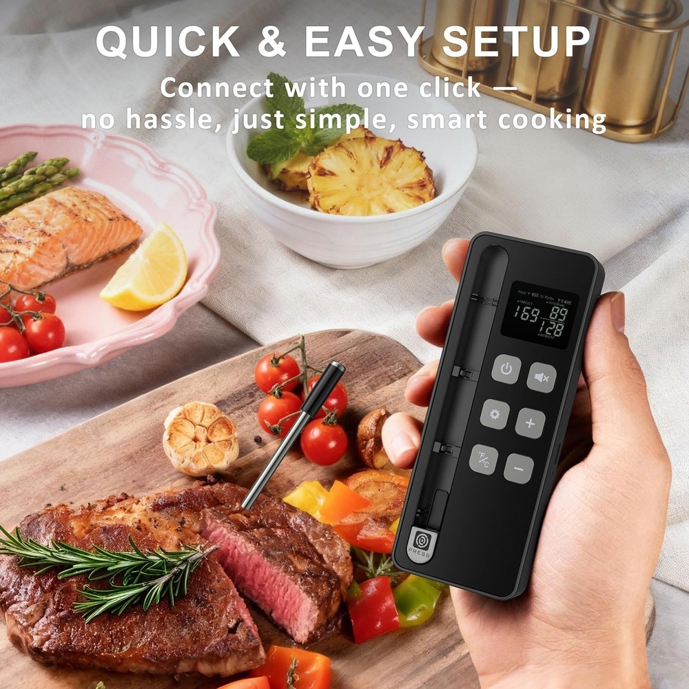 Smart Bluetooth Wireless Meat Thermometer with Display Base, NIST ±0.5°
