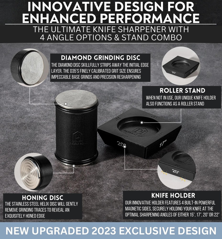 Black Roller Sharpener for Knives with Leather Strop - Knife Sharpener Kit wi...