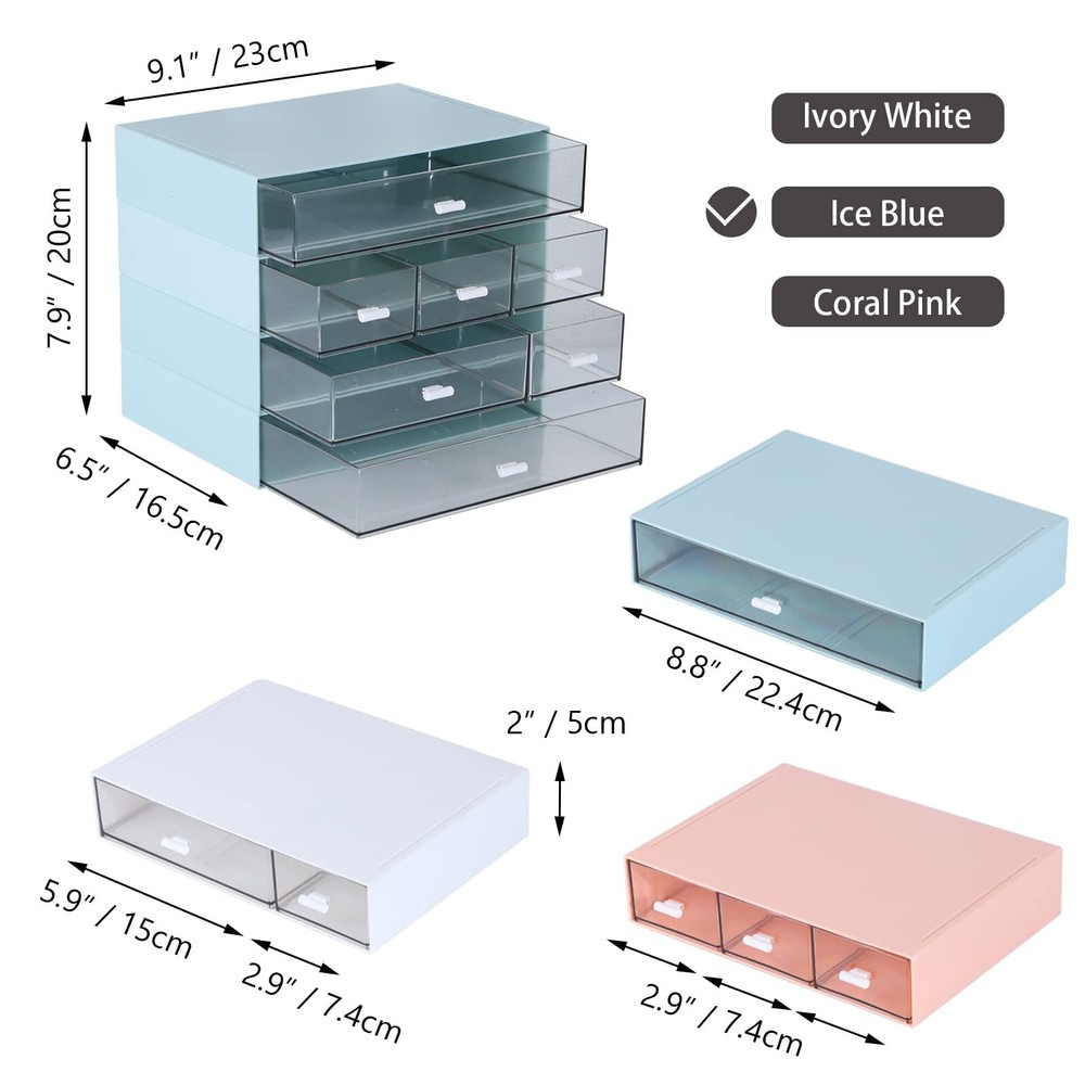 Desk Craft Organizer and Storage with 7 Flat Drawers, Stackable Plastic Deskt...