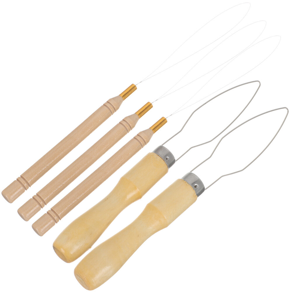 5 Pcs Wood Pulling Hook Tool Bundle for Beard Beads & Hair Extensions