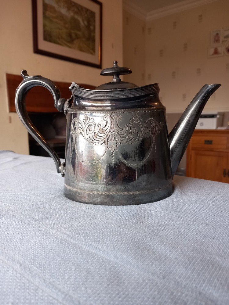 AW & JH Silver Plated Teapot, Ebony Handle, Model 2250.