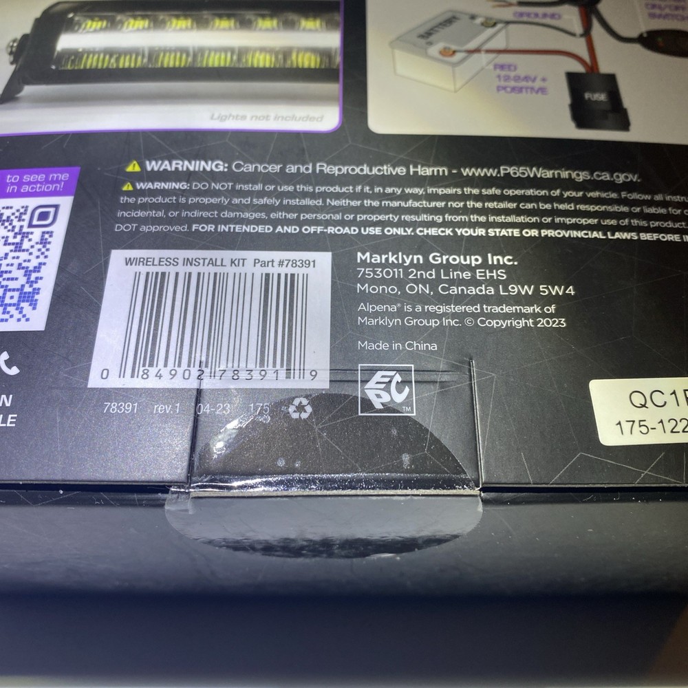 Alpena 78391 Wireless Install Kit - Powers 2 Lights QC1PASS