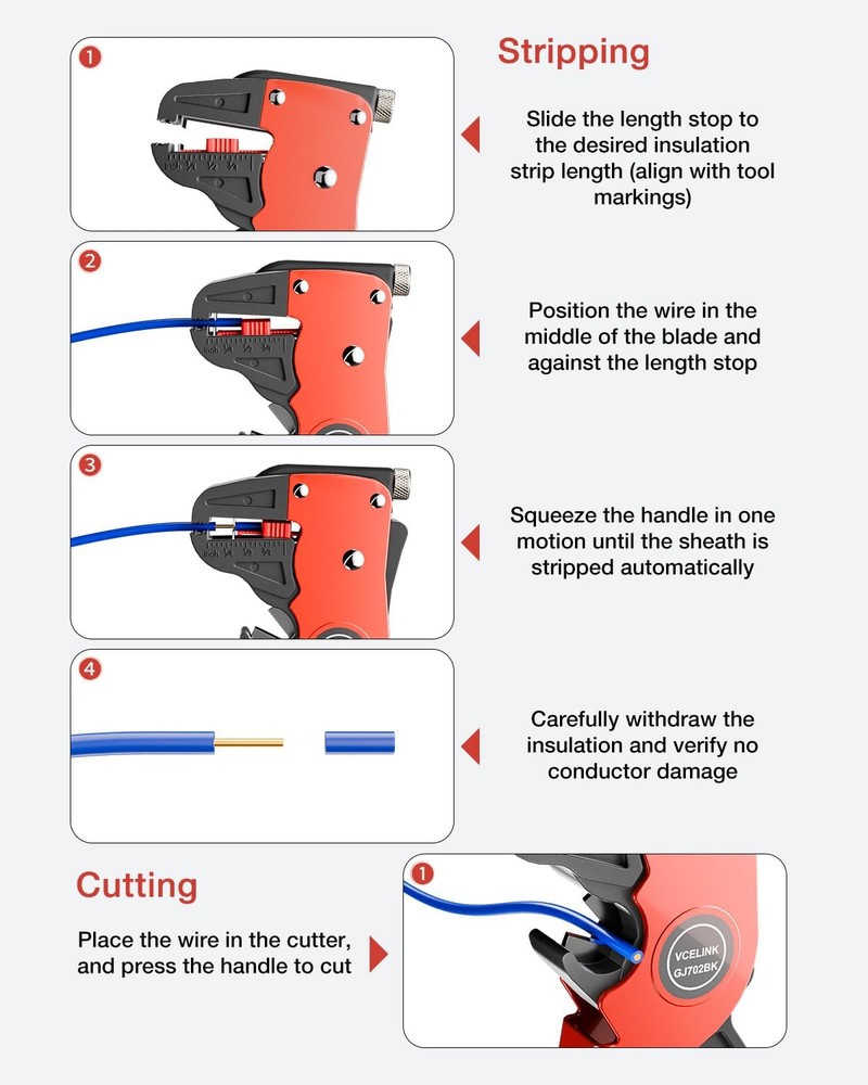 VCELINK Automatic Quickstrip Wire Stripper and Cutter, Professional Black