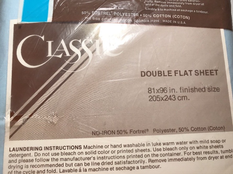 Vintage BIBB Double Flat Sheet Solid Light Blue Cotton Blend NEW NIP NOS