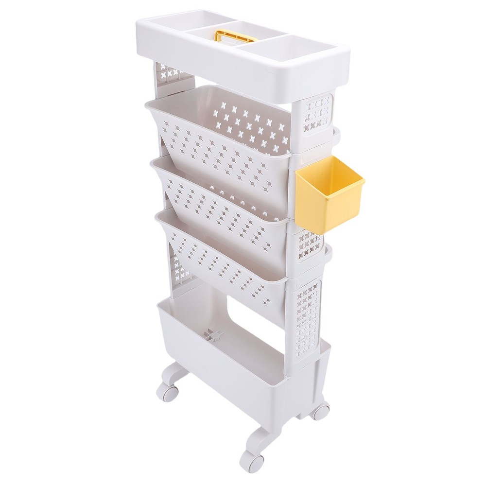 Rolling Book Cart 5 Tier PP Multi-Functional Movable Storage Book Rack Utility