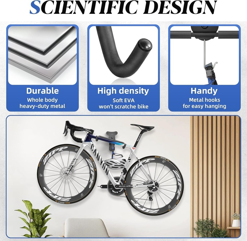 Bike Wall Mount Hanger Adjustable - Space Saving Horizontal Bicycle Rack for ...