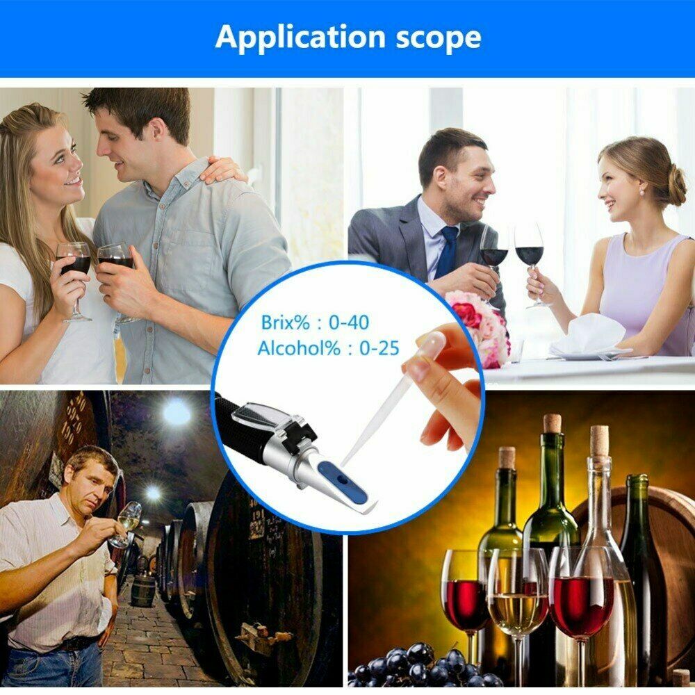 Hangheld Alcohol Refractometer 0~40% Brix 0~25% Alcohol Wine Grape Refractometer