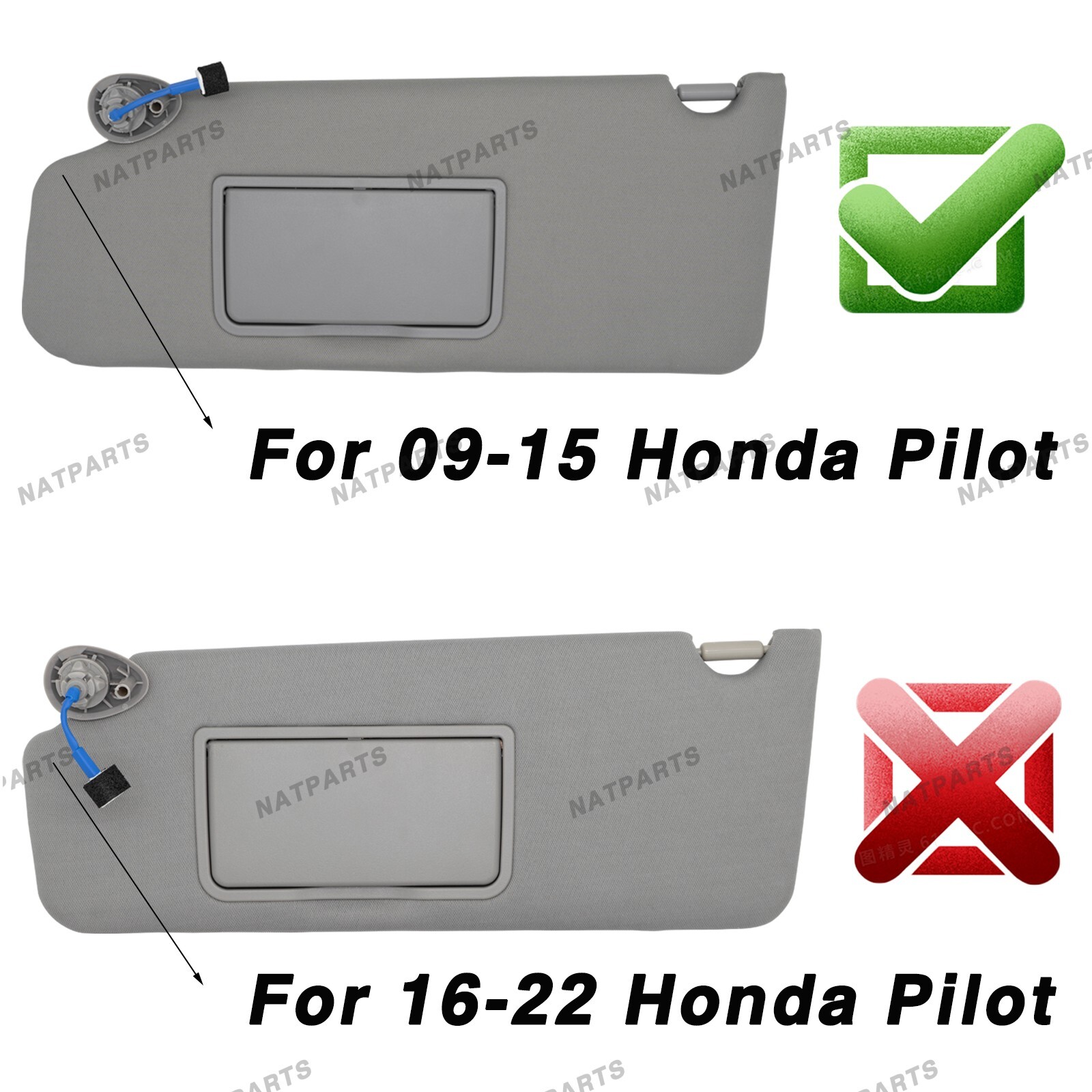 Pair Gray Side Sun Visor w/ Light for Honda Pilot 2009-2015 LH RH83280-SZA-A01ZA