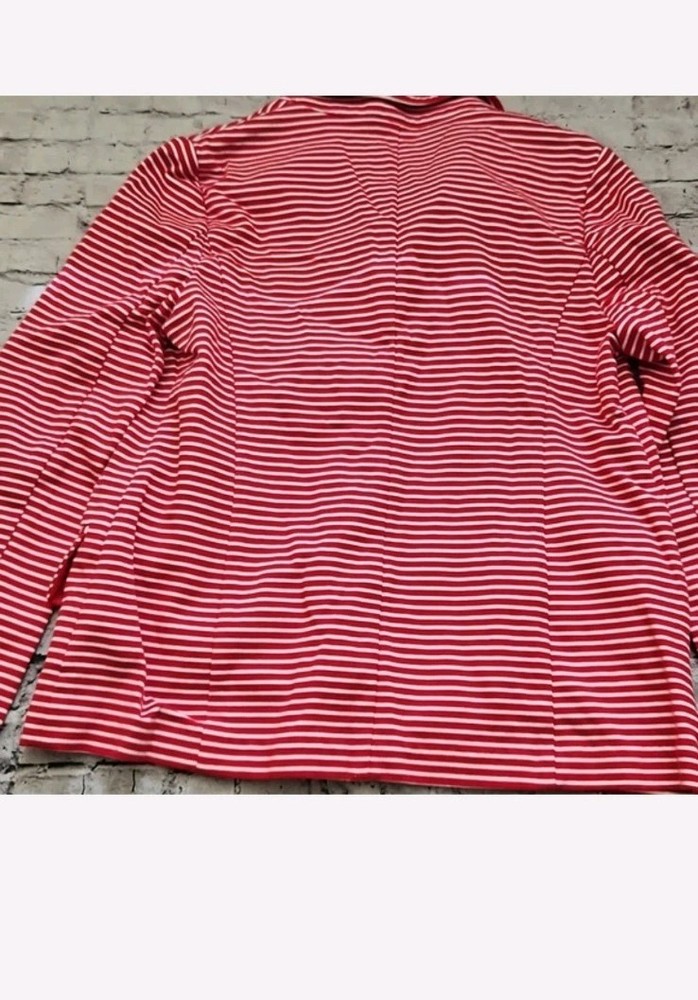 Talbots Blazer Jacket Womens PL Red White Nautical Striped 3 Button Beachy Euc