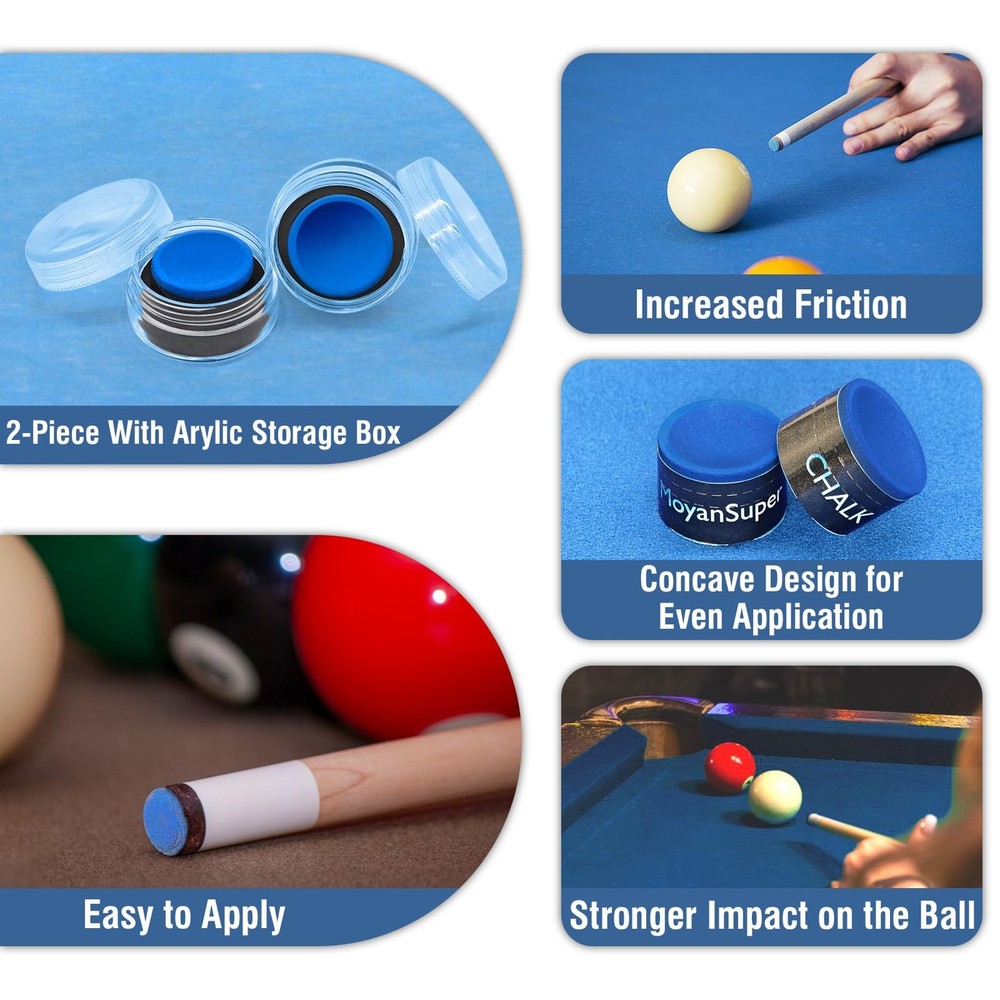 2 PCS Pool Cue Chalk Billiard Tips Concave Design Acrylic Storage Box Table