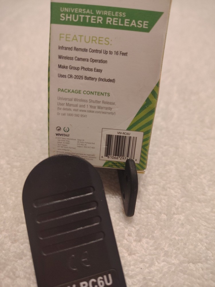 Vivitar VIV-RC6 ~ Universal Wireless Shutter Release (Black) ~ Open Box ~ NEW