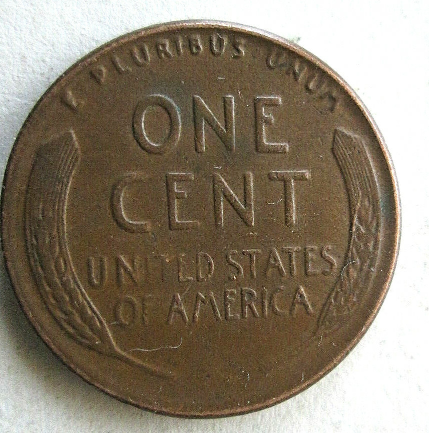 1954-P WHEAT CENT, REVERSE DIE CRACK ERROR ON RIGHT STALK @ SEEDS,VF, CIRCULATED