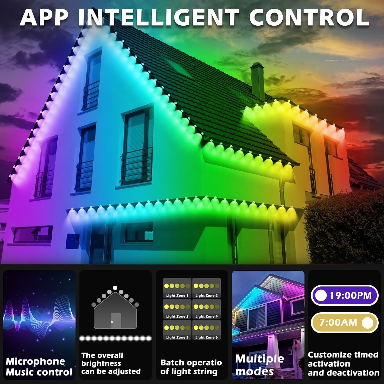 100FT Permanent Outdoor RGB Lights,Waterproof Smart LED Eaves Lights