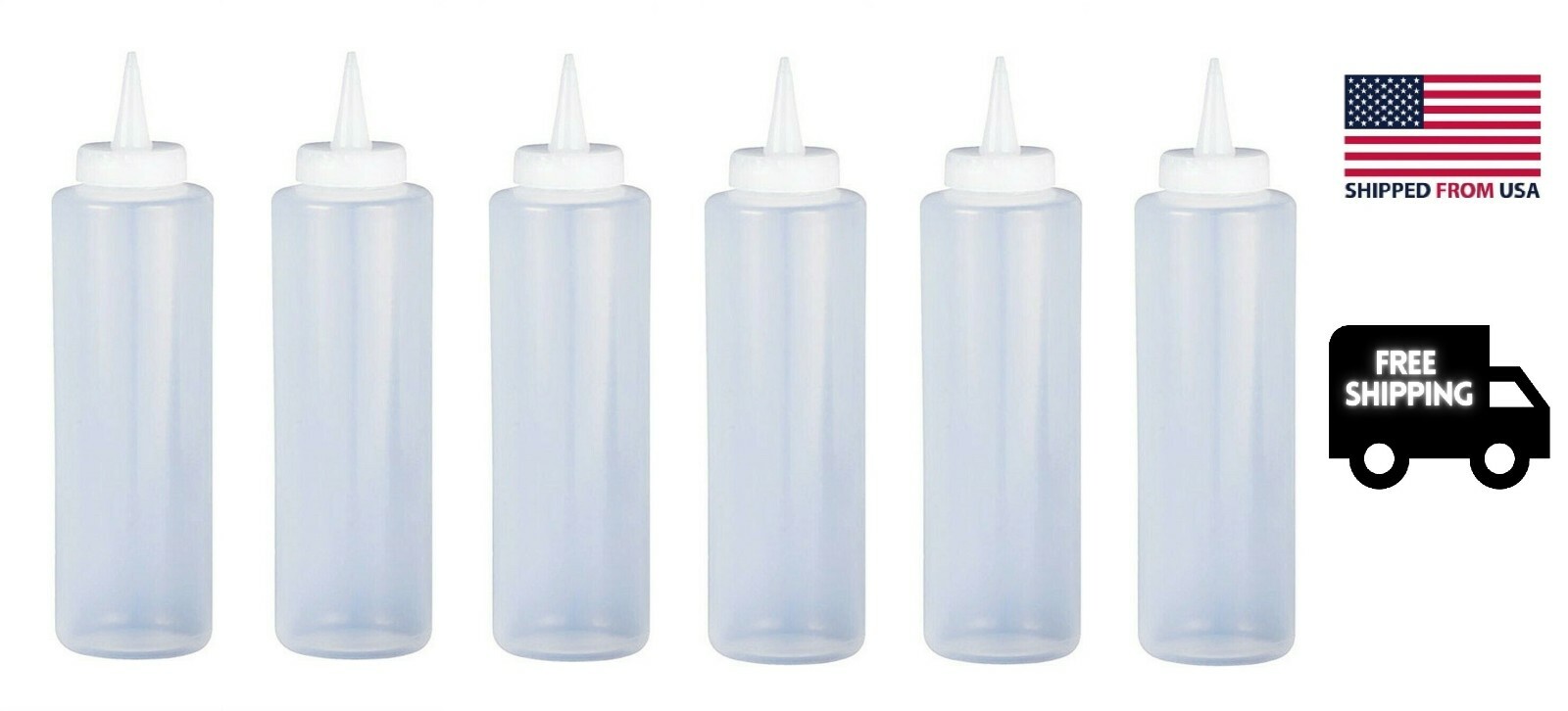6 PK 12oz Clear Plastic Squeeze Bottle Condiment Dispenser Ketchup Mustard Mayo