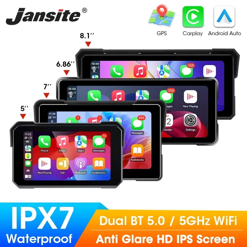 Motorcycle CarPlay Android Auto Display 7'' Waterproof Sat Nav Bluetooth GPS