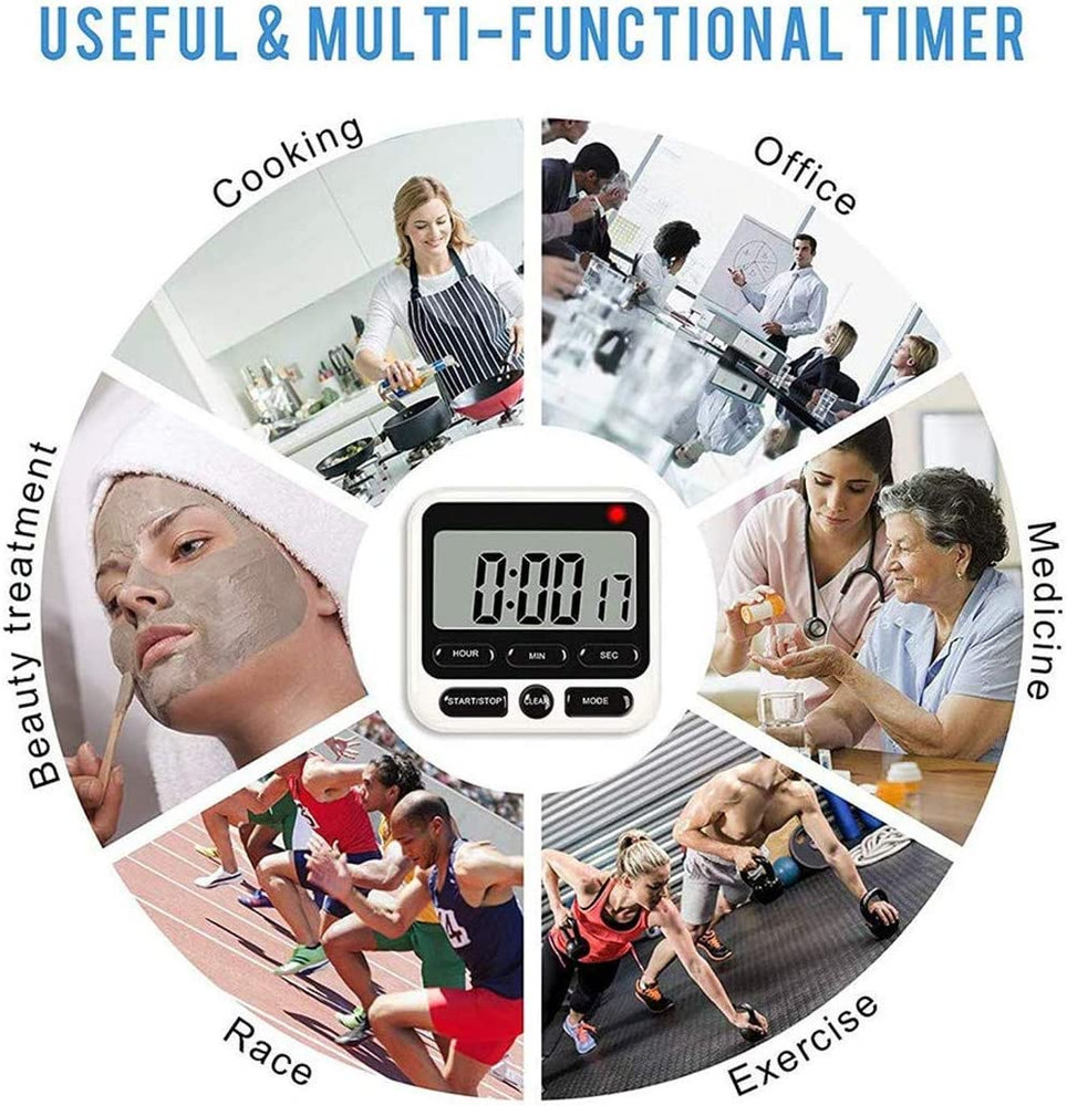 Digital Kitchen Timer with Mute/Loud Alarm Switch On/Off Switch, 12 Hour Clock &