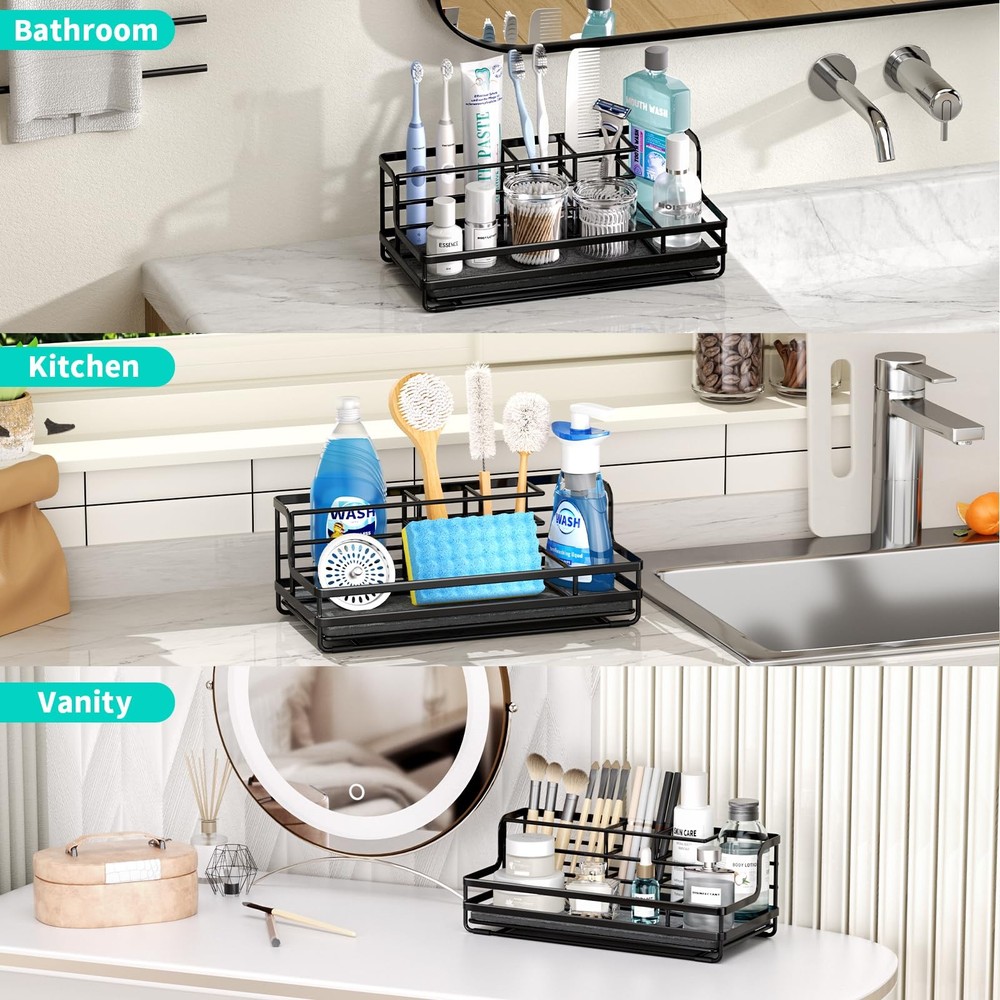 HapiRm Toothbrush Holders for Bathroom - 5 Partitions Counter Black