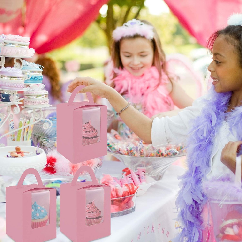 Pink Cupcake Boxes, 30 Pack - Clear Window Inserts, Handle - Muffin & Pastry ...