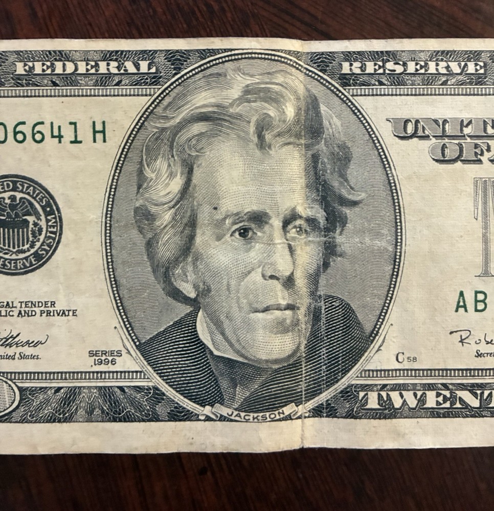 Error Miscut Misaligned Misprint US $20 Twenty Dollar Bill Banknote 1996