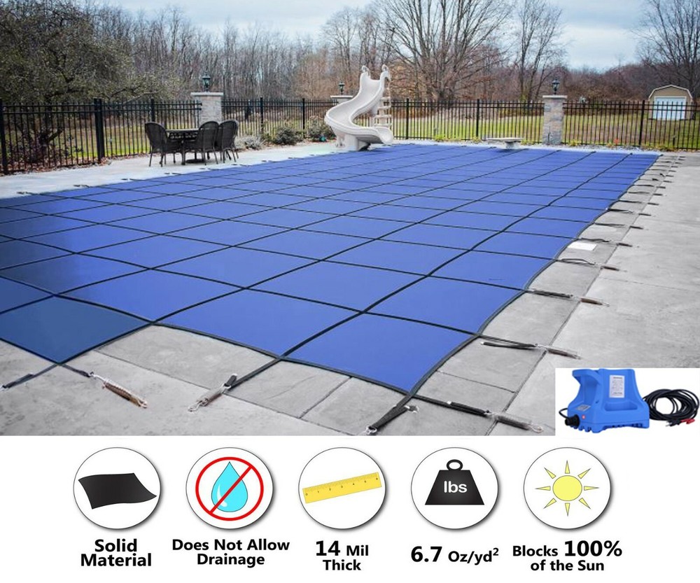 GLI HyperLite Rectangle Solid w/ Cover Pump Swimming Pool Safety Cover w/ Step
