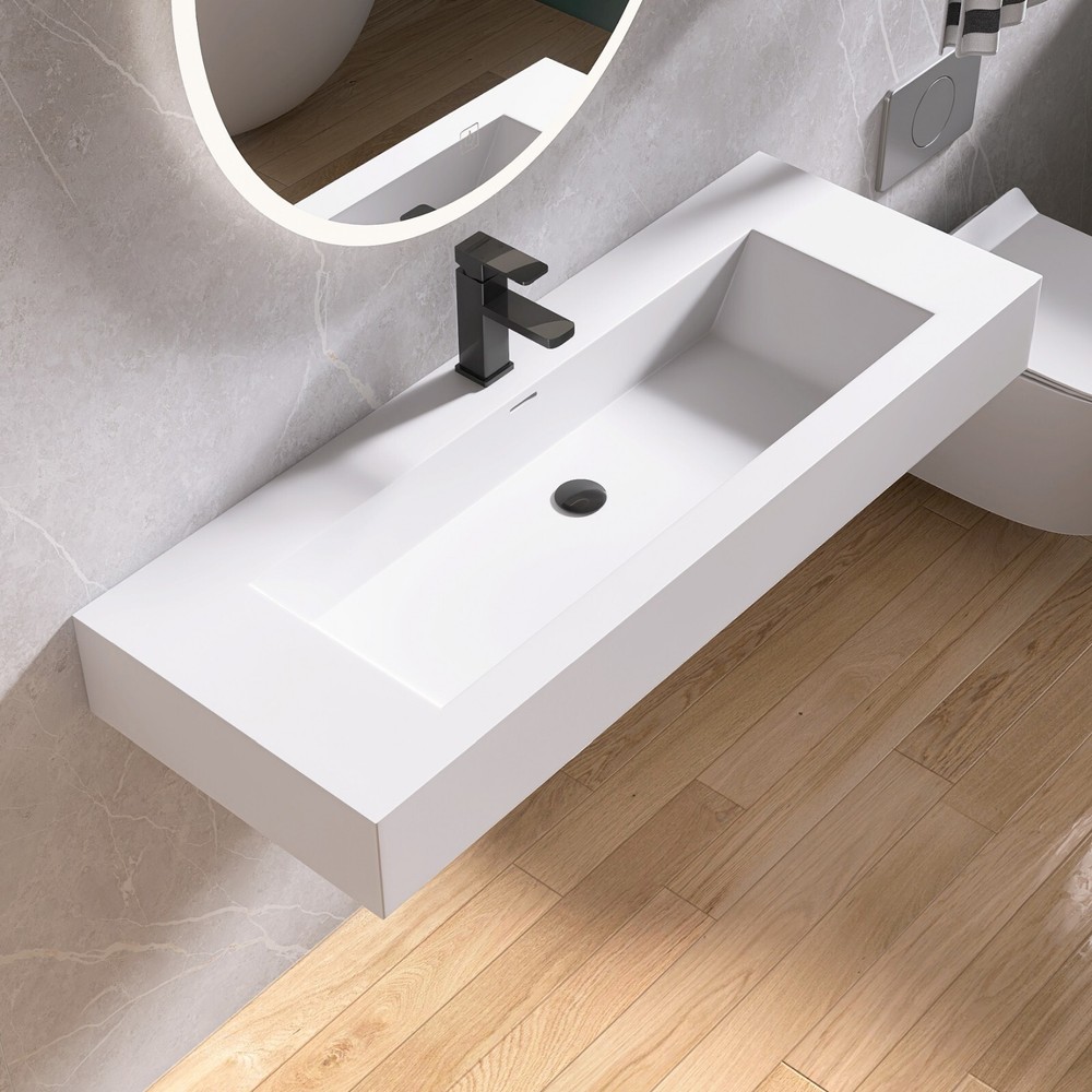 48'' Wall Mounted Bathroom Sink Solid Surface Bathroom Vessel Sink
