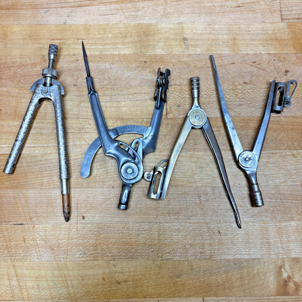 Vintage Drafting Compass Tools Lot, Eagle Pencil Co, Machinist Architect Set