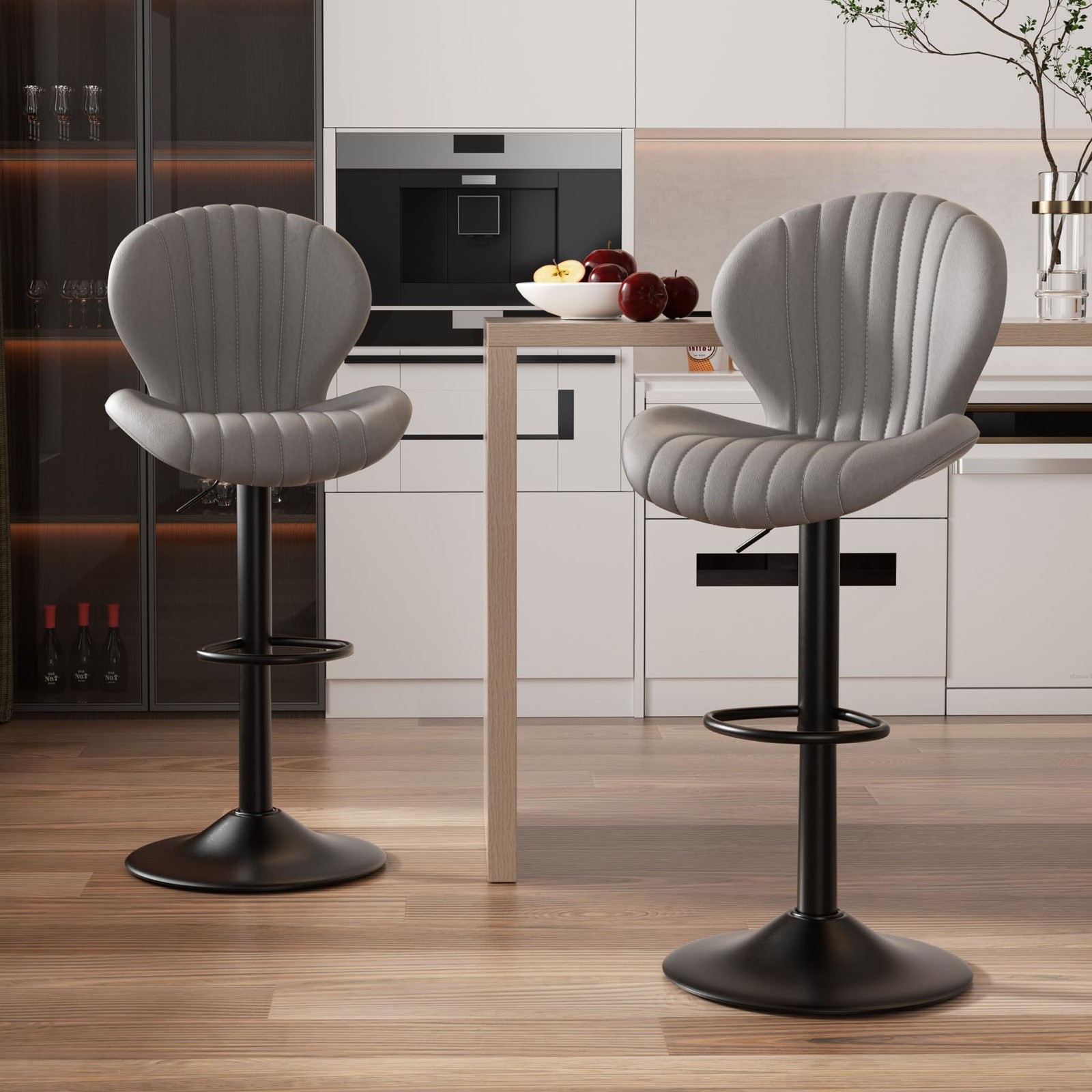 Modern Adjustable Swivel Bar Stools Set of 2 Light Grey for Kitchen Island