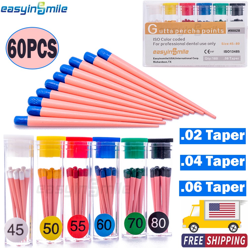 Dental Gutta Percha Points Endo .02/.04/.06 Taper for Root Canal 15-40 45-80 USA