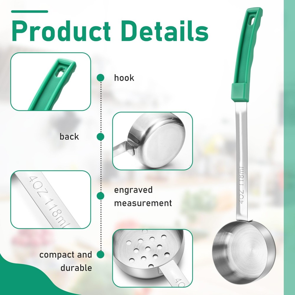 8 Pcs Portion Control Serving Spoons Portion Scoops Cups Solid and Slotted St...