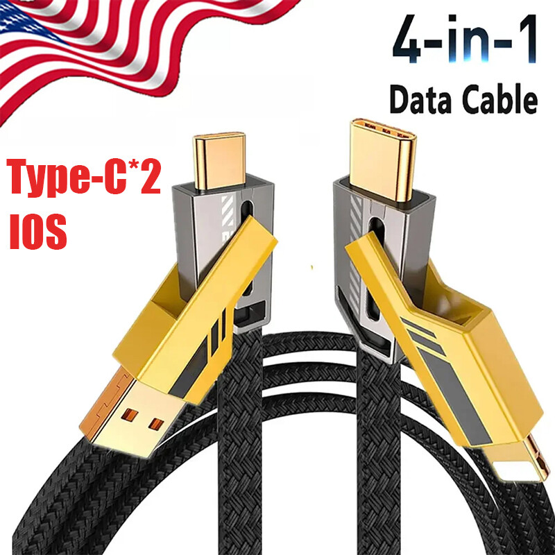 4-in-1 USB TYPE C 6FT Cable 65W Fast Charging Flat Braided Anti-Tangle Universal