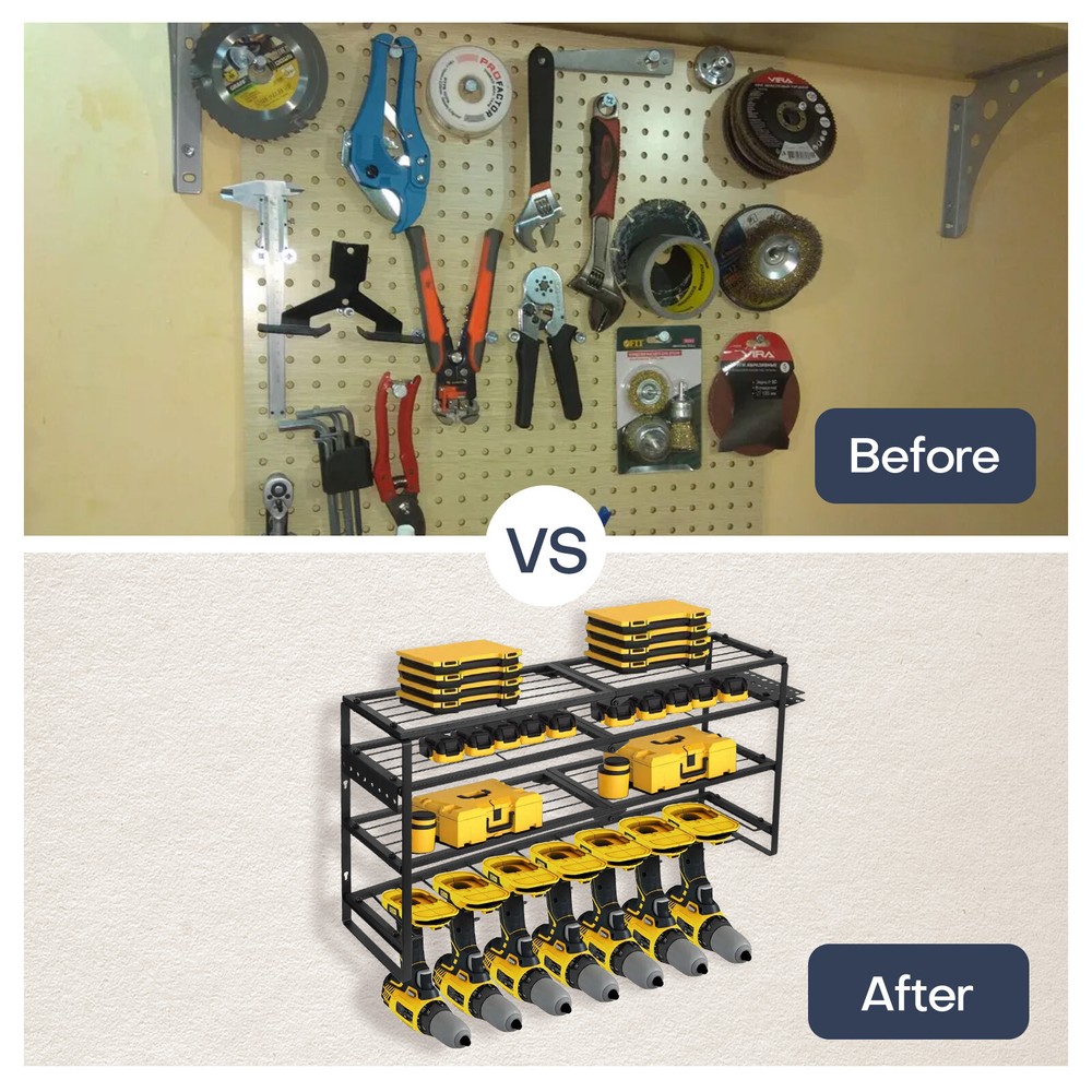 4 Layer Cordless Power Tool Organizer Wall Mount Holder Storage Rack for Garage