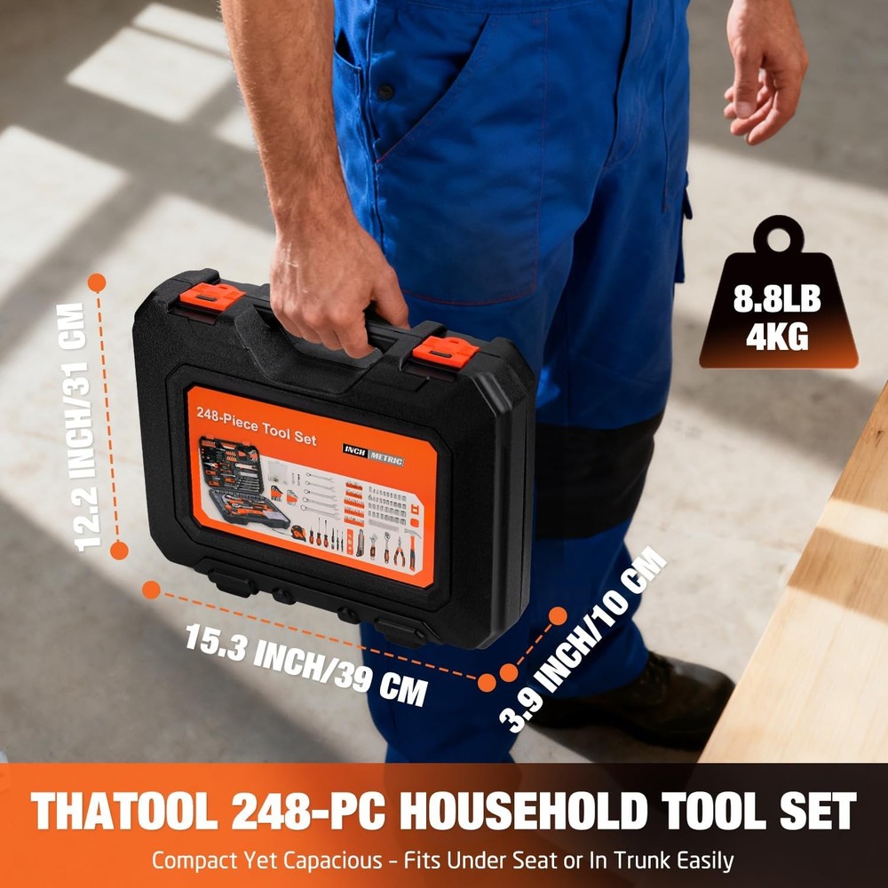 248-Piece Tool Set General Household Hand Tool Kit W/ Plastic Toolbox Storage