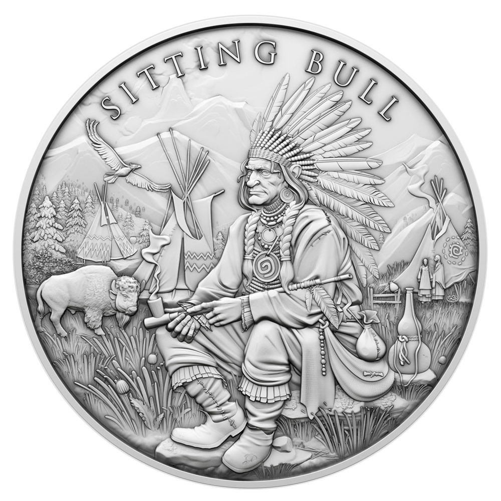 1 Troy oz Sitting Bull Design .999 Fine Silver Round