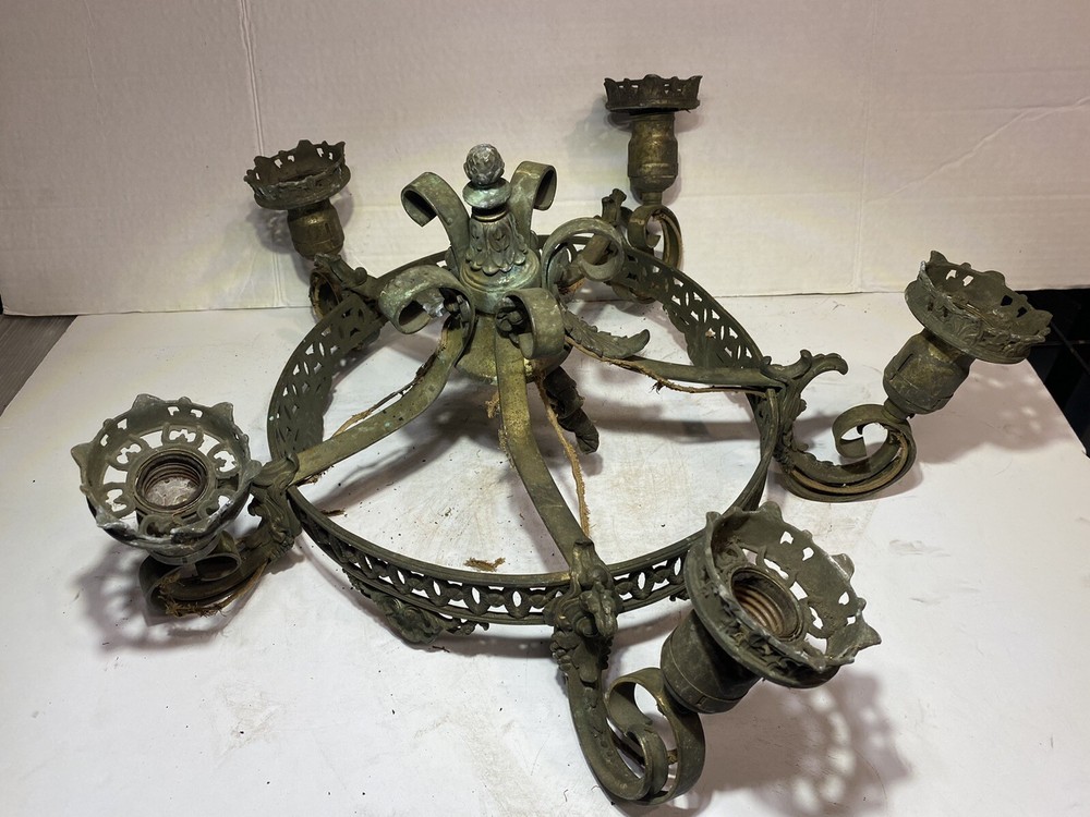 Antique Five Arm Hanging Chandelier Needs Work