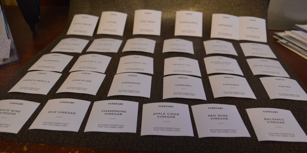 Kitchen Essentials 35 Black Script Oil, Syrup, Wine, Vinegar Labels for Bottles