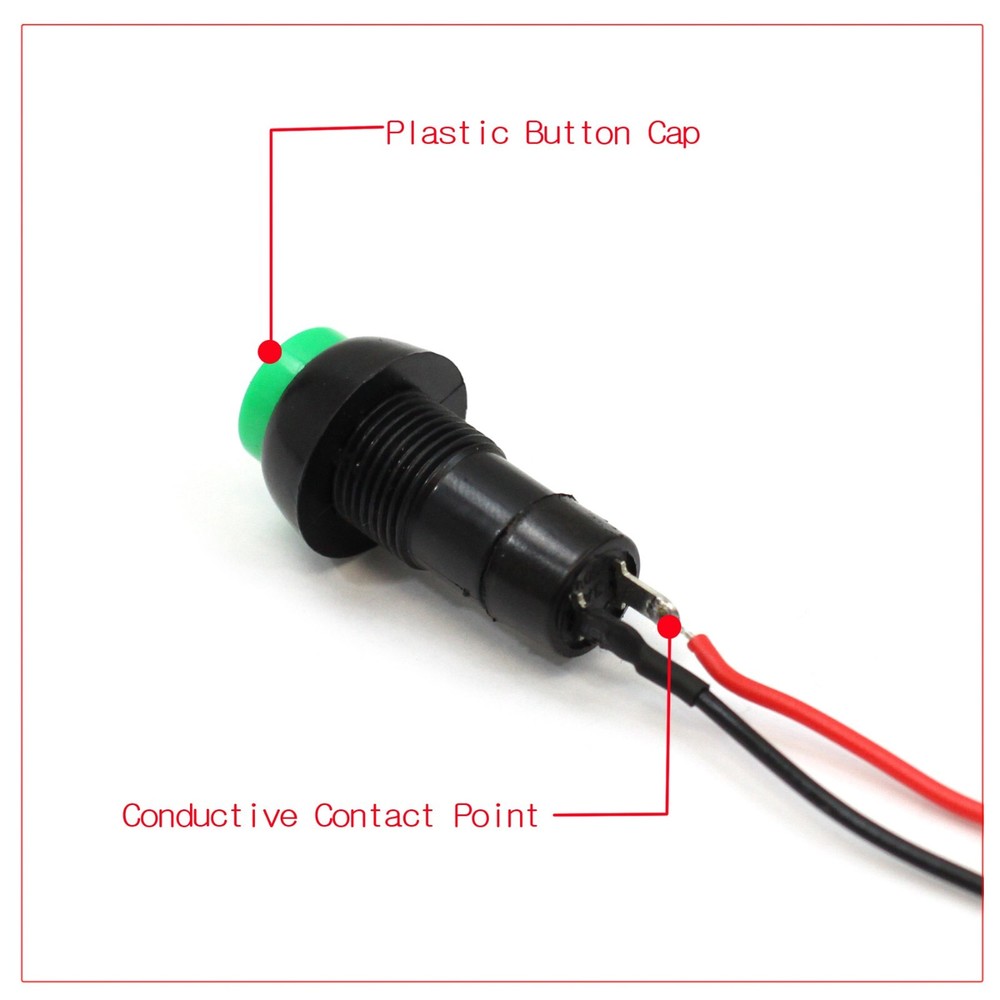 12mm 12V 5Amp Mount Push Button Lockless Momentary ON/OFF Wired Cabled Switch