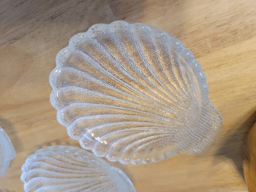 5 Rogers Silver Clamshell Shell Shaped Glass Coasters Set & Silver Plated Holder