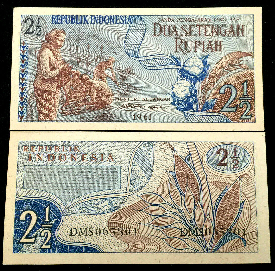 Indonesia 2 1/2 Rupiah 1961 Banknote World Paper Money UNC Currency Bill Note
