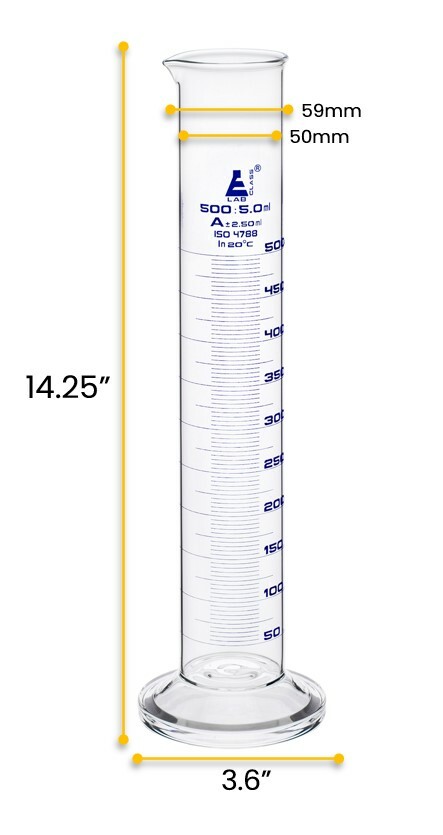 Eisco Labs 500ml Graduated Cylinder, Class A - Blue Graduations, Round Base