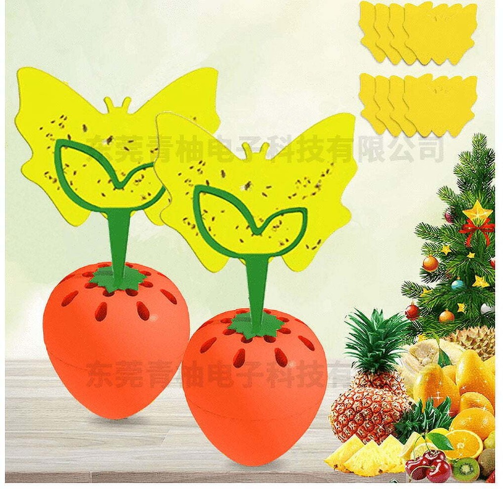 2-Pack Reusable Fruit Fly Traps + 16 Sticky Pads: For Kitchen & Plants