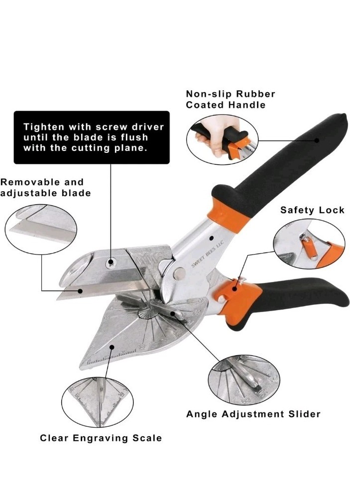 Multi Angle Miter Shear Cutter w Extra Blades& sharpener°-135° Trim Cutting Tool