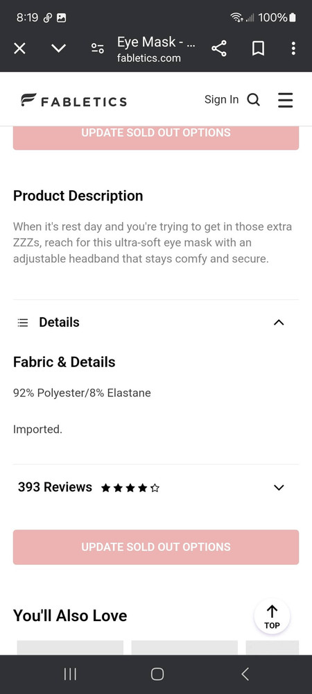 New Fabletics Black Sleep Eye Mask Relax Refresh