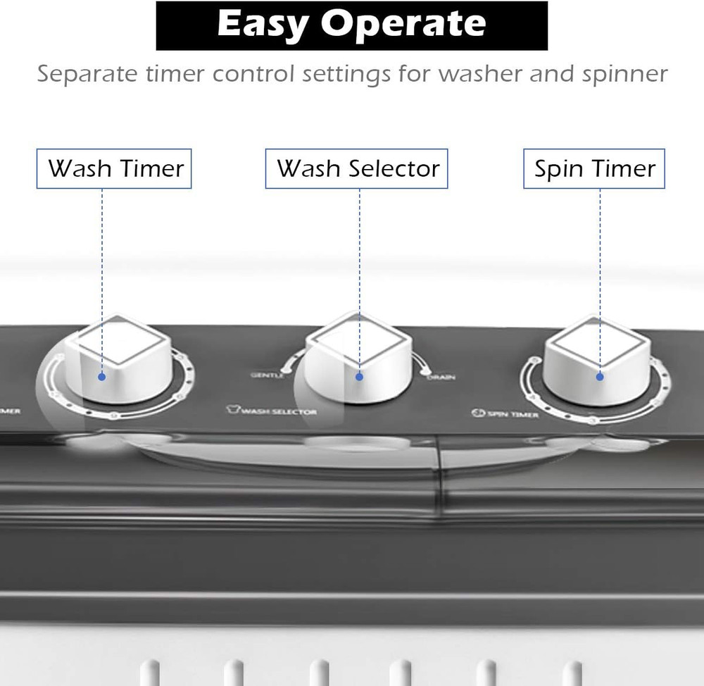 Compact 20Lbs Portable Washer & Spinner Combo for Apartments & RVs - Gray/White