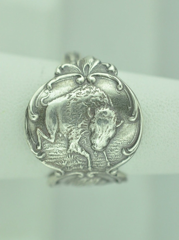 Solid 925 Sterling Silver American Bison Adjustable Spoon Ring