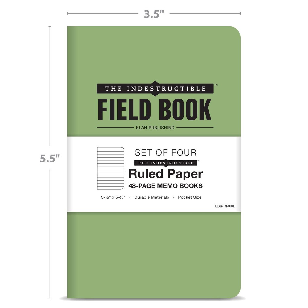 Waterproof Field Notebook 3.5x5.5 - Tearproof, Weatherproof, Lined - 4 Pack