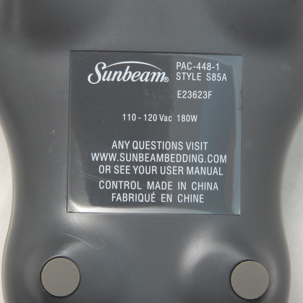 Sunbeam Heated Blanket Controller Gray Auto-Off PAC-448-1 S85A E23623F Cord