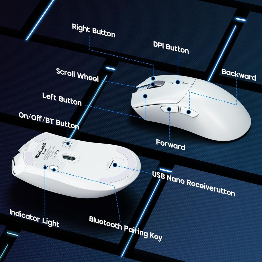 Gaming Mouse, Wireless Mouse Gaming for Laptop with 5 Adjustable DPI, Lightwe...
