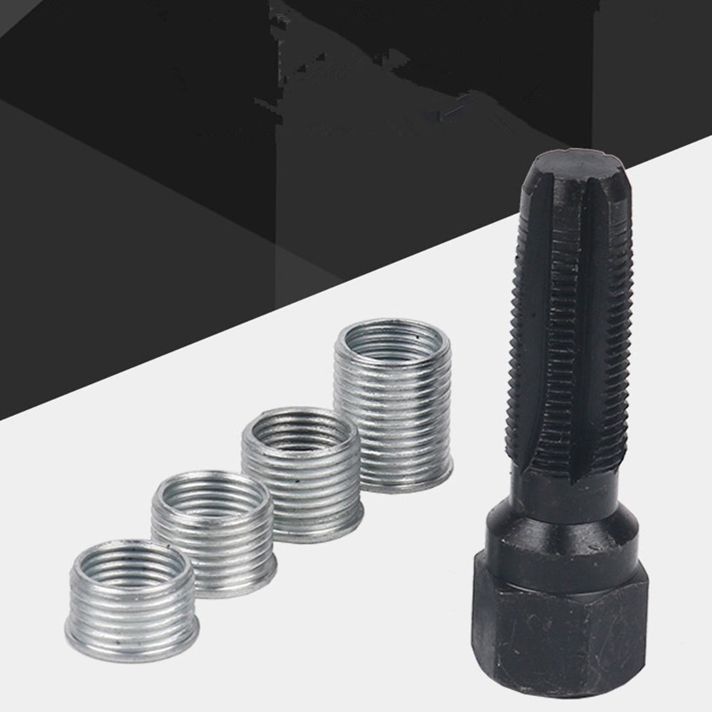 M14 x1.25 Spark Plug Rethread Thread Repair Kit Reamer Tap with 4 Inserts E